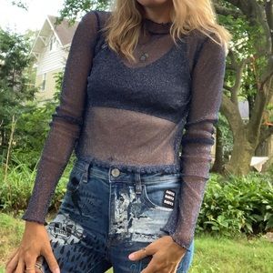 Sheer Sparkle Turtleneck Top